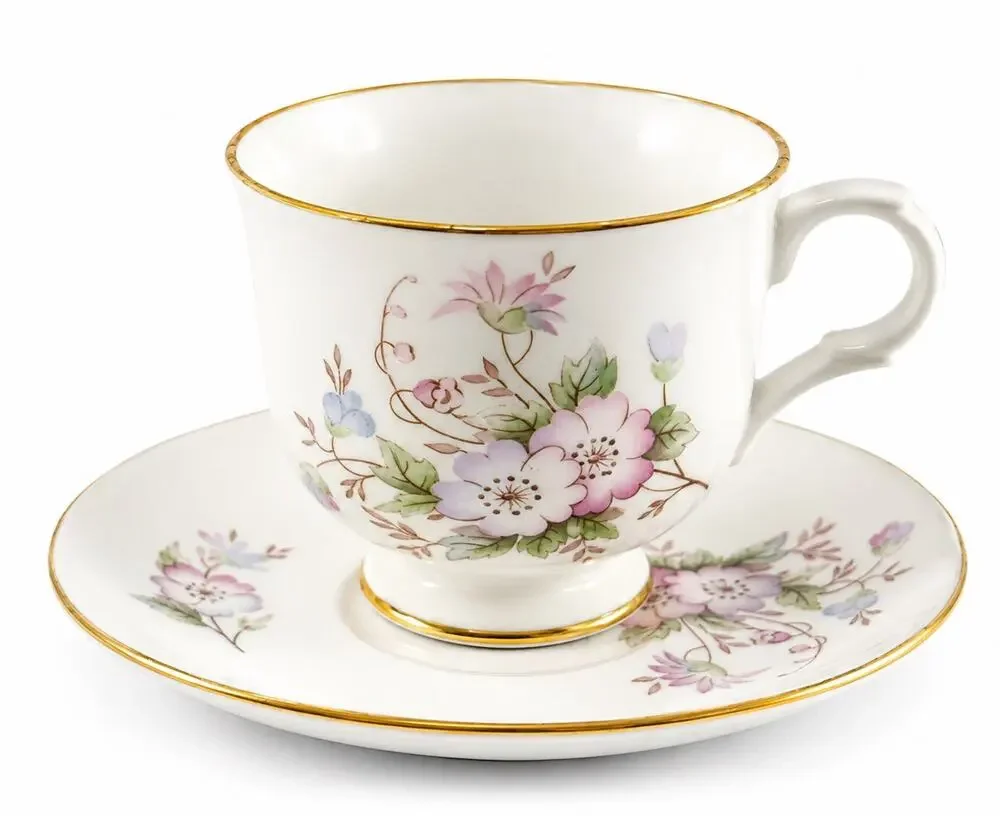 Sadler Wellington Fine Bone China Tea Cup & Saucer Pink Floral England Vintage